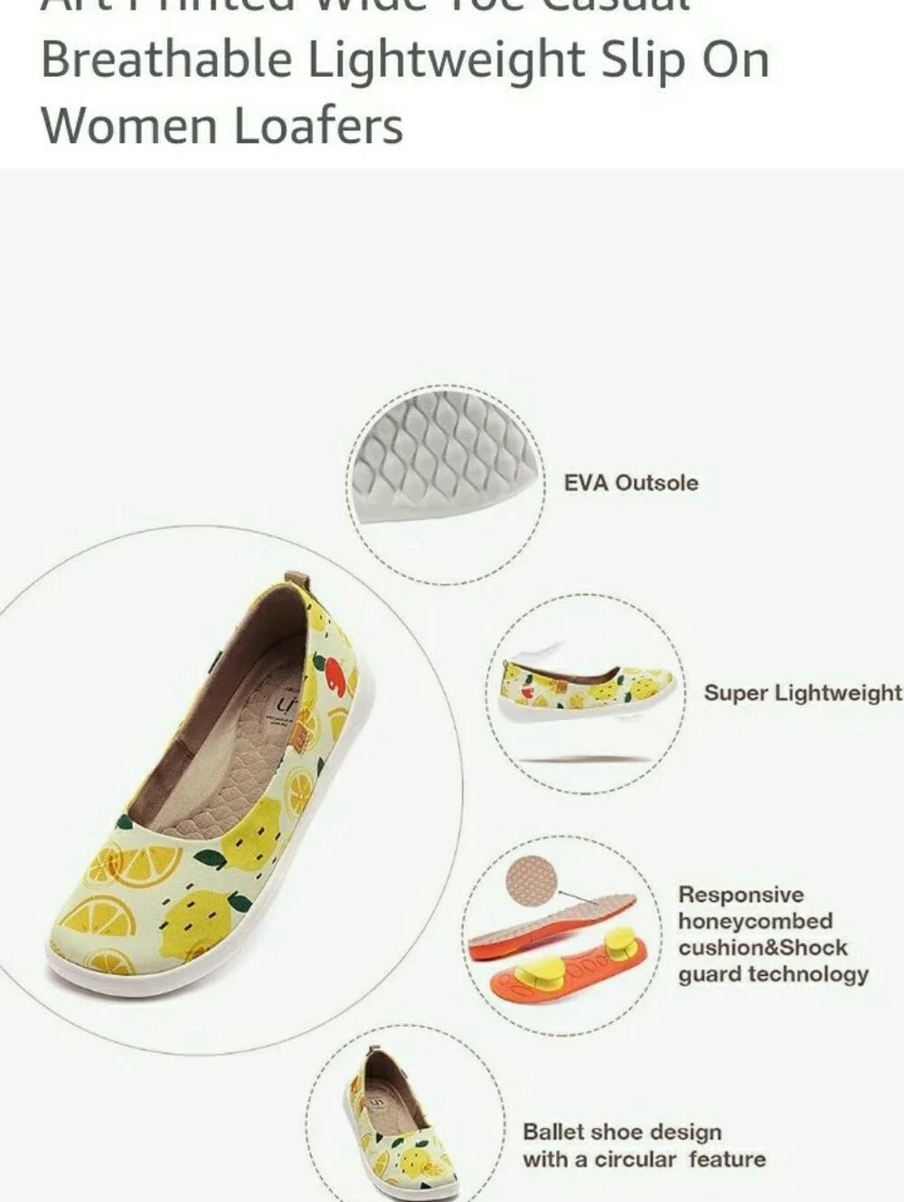 UIN Yellow Lemon Print Slip-On Loafers for Women